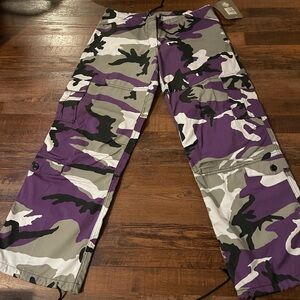 Purple Drawstring Camouflage Cargo Pants